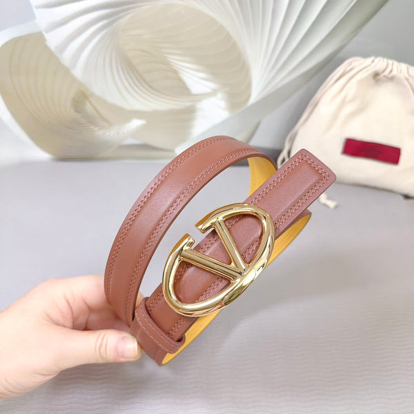 Ceinture The Bold Edition 30mm Cuir de veau marron et jaune Boucle or brillant