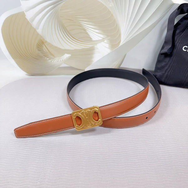 CEL Gold Buckle Belt 25mm Brown Calfskin 178254