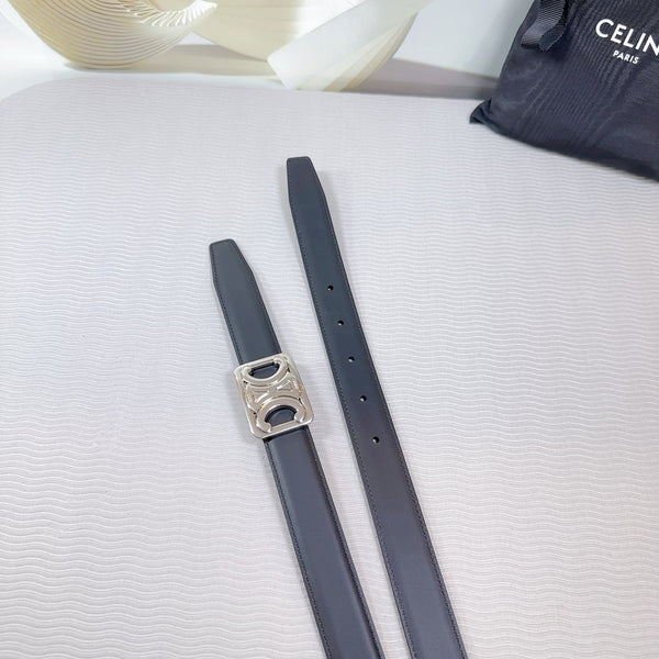 CL MEDIUM 25 MM REVERSIBLE FRAMED TRIOMPHE BELT BLACK CALFSKIN LIGHT SILVER HARDWARE