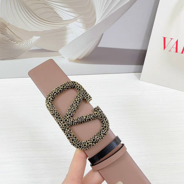 VLOGO SIGNATURE REVERSIBLE BELT 40MM ROSE BLACK GOLD CALFSKIN GOLD BLACK BUCKLE