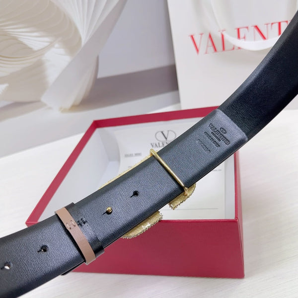CEINTURE RÉVERSIBLE VLOGO SIGNATURE 40MM CUIR DE VEAU ROSE NOIR BOUCLE ARGENTÉE