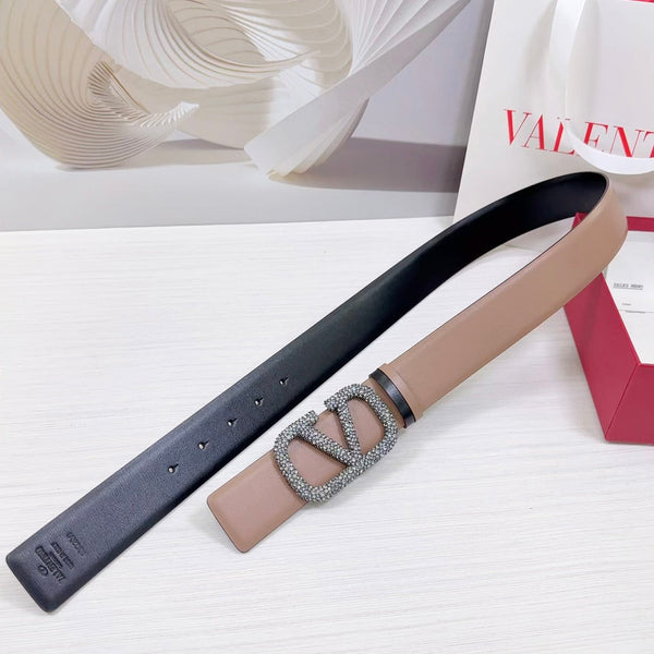 CEINTURE RÉVERSIBLE VLOGO SIGNATURE 40MM CUIR DE VEAU ROSE NOIR BOUCLE ARGENTÉE