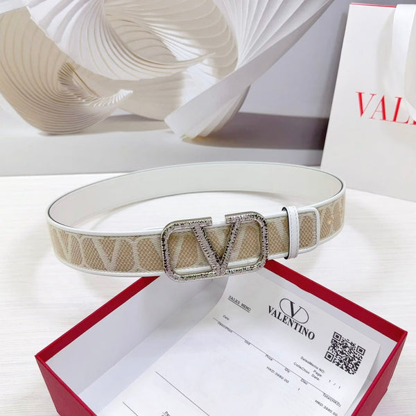 Ceinture iconographe Valenti Toilde 40mm Veau Blanc Beige Boucle martelée Argentée