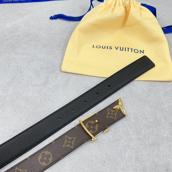 Pretty LV 30mm Reversible Belt Black Grained Calfskin