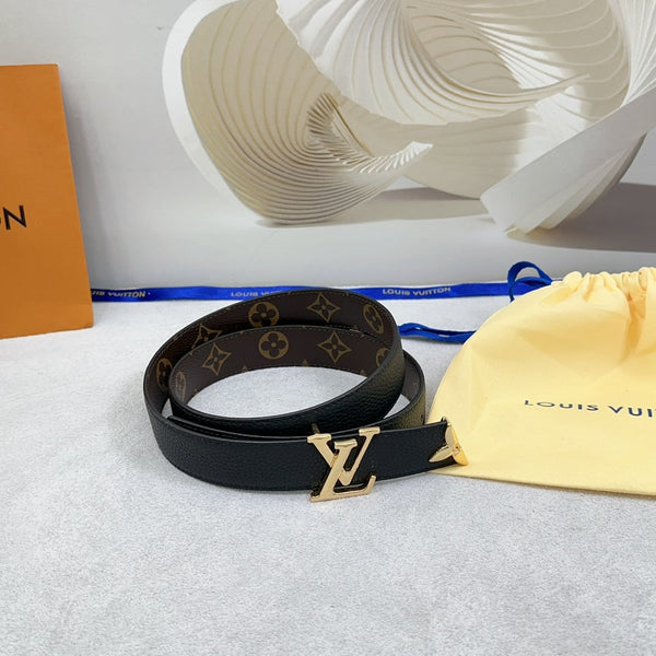Pretty LV 30mm Reversible Belt Black Grained Calfskin