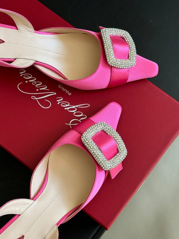 Viv Canard Slingback Pumps 55 in Pink Satin