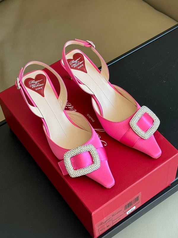 Viv Canard Slingback Pumps 55 in Pink Satin