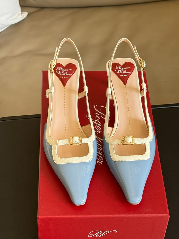 Viv Canard Slingback Pumps 55 in Patent White Light Blue Leather