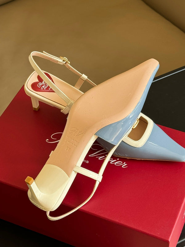 Viv Canard Slingback Pumps 55 in Patent White Light Blue Leather