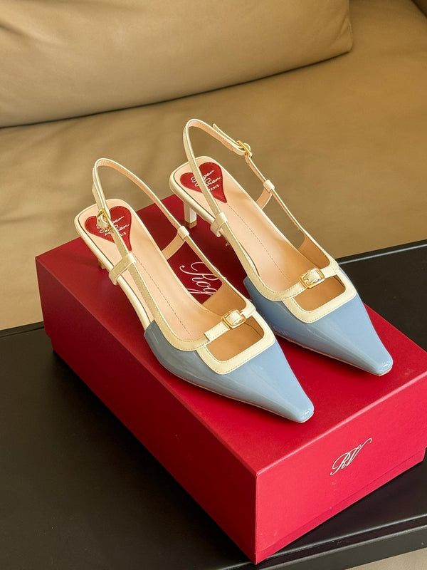 Viv Canard Slingback Pumps 55 in Patent White Light Blue Leather