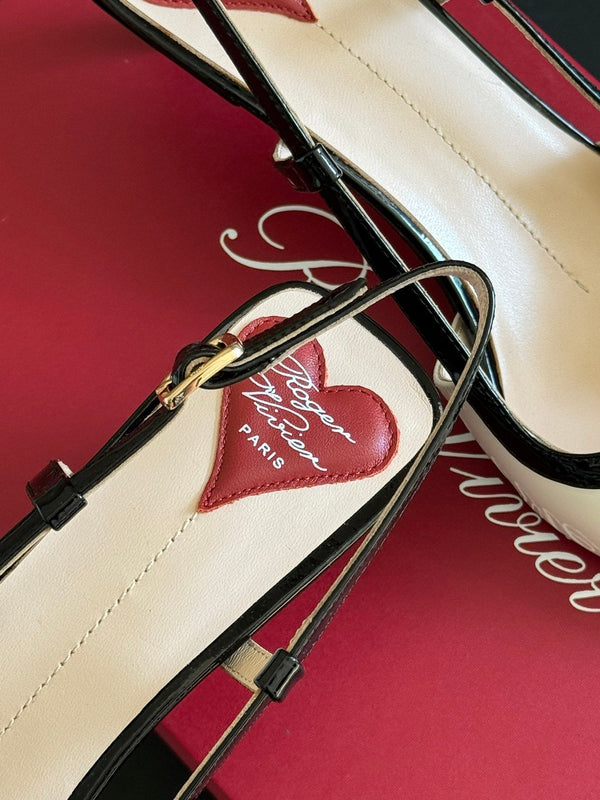 Viv Canard Slingback Pumps 55 in Patent White Black Leather