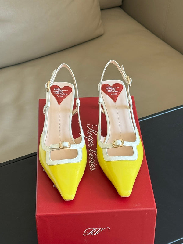 Viv Canard Slingback Pumps 55 in Patent White Yellow Leather