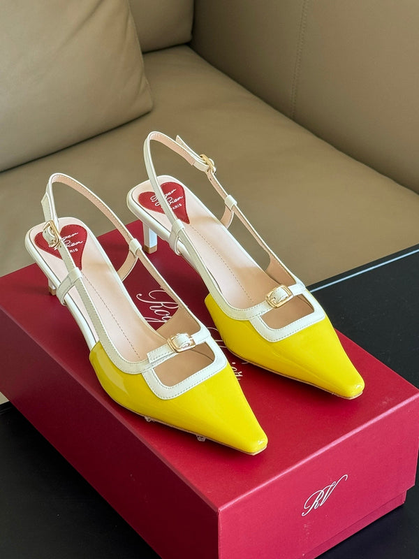 Viv Canard Slingback Pumps 55 in Patent White Yellow Leather
