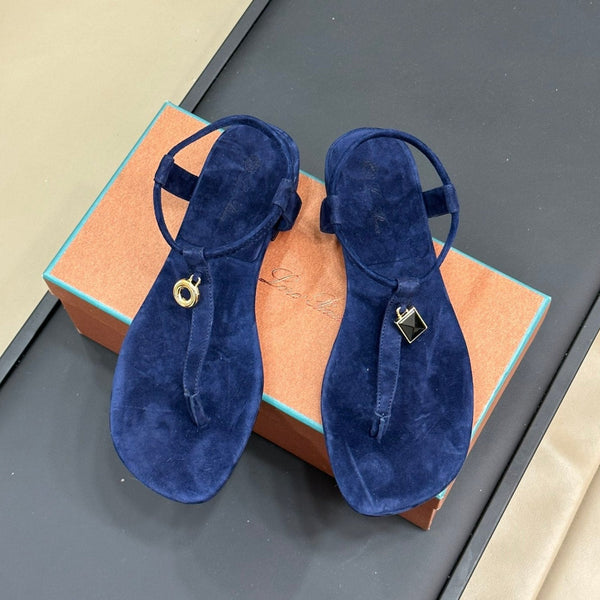 Loro Piana Navy Blue Mindil Sandal In Leather
