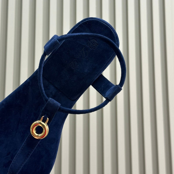 Loro Piana Navy Blue Mindil Sandal In Leather