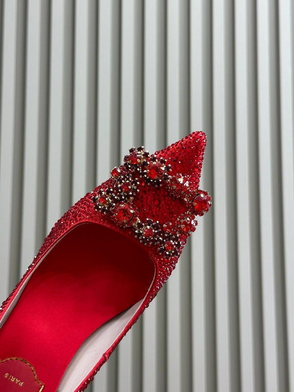 Flower Strass Buckle Pump 85 Crystal Red Leather