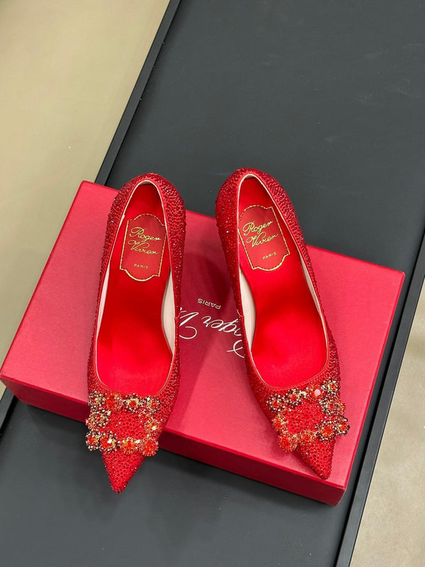 Flower Strass Buckle Pump 85 Crystal Red Leather