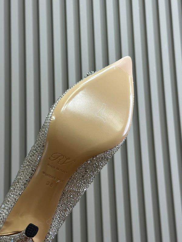 Flower Strass Buckle Pump 85 Crystal White Leather