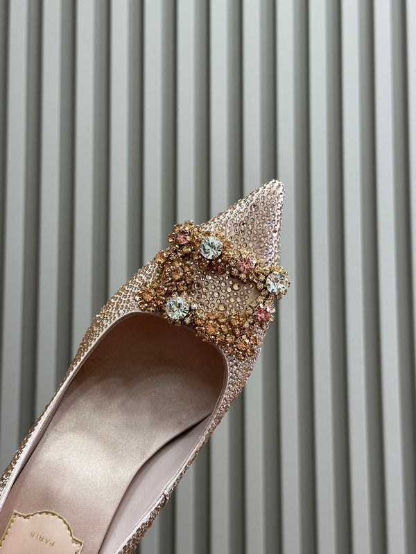 Flower Strass Buckle Pump 85 Crystal Rose Cannelle Leather
