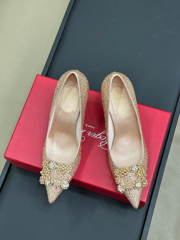 Flower Strass Buckle Pump 85 Crystal Rose Cannelle Leather