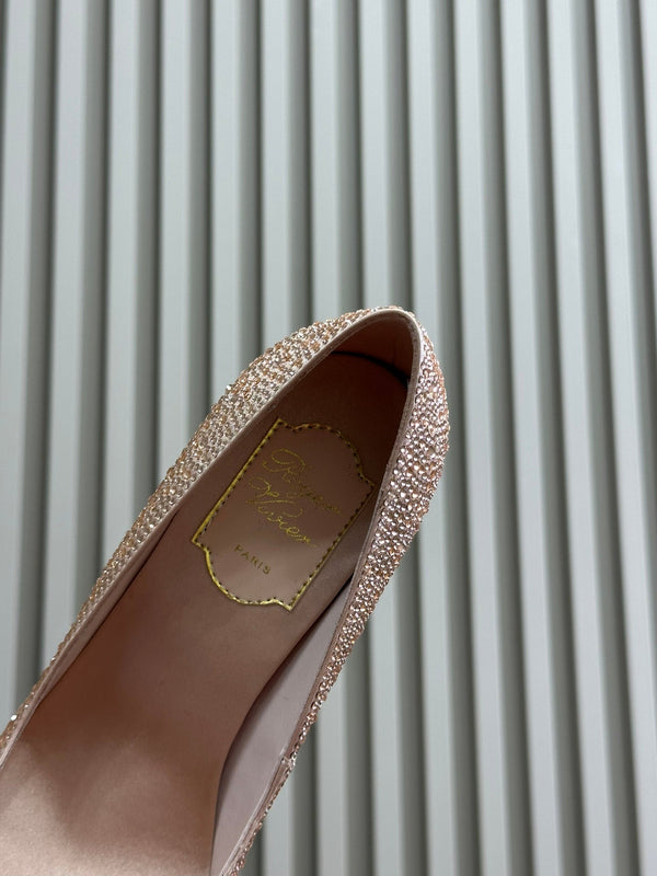 Flower Strass Buckle Pump 85 Crystal Rose Cannelle Leather