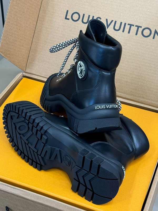 LV Ruby Flat Ranger Boots Black Calfskin