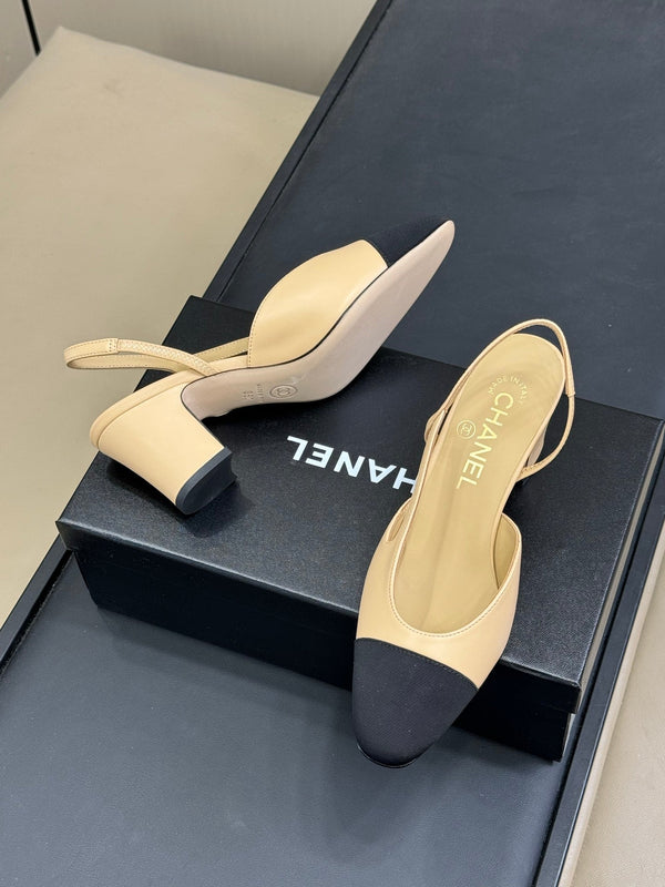 CC Classic Slingback Beige Goatskin Black Grosgrain 282281