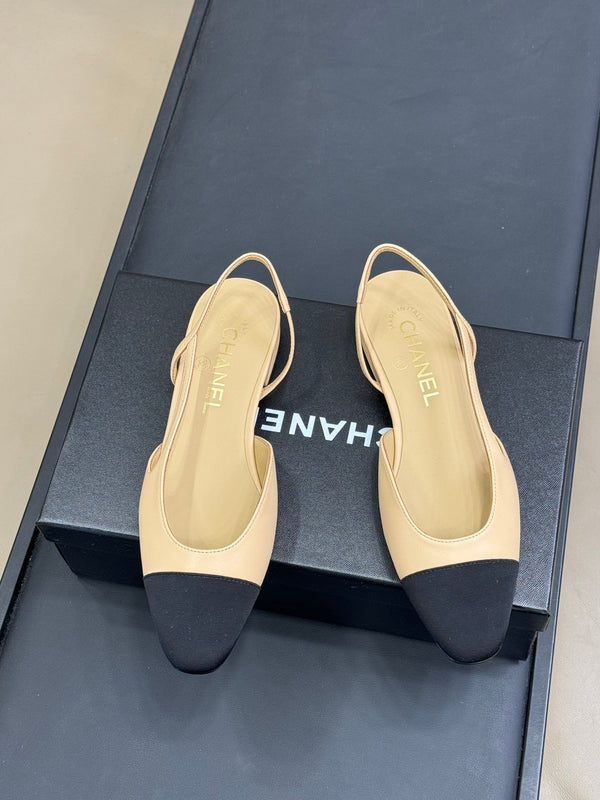 CC Classic Slingback Beige Goatskin Black Grosgrain 282281