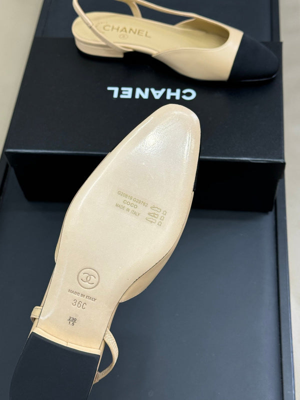 CC Classic Slingback Beige Goatskin Black Grosgrain 282281