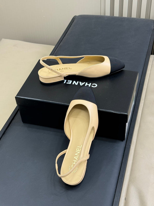 CC Classic Slingback Beige Goatskin Black Grosgrain 282281