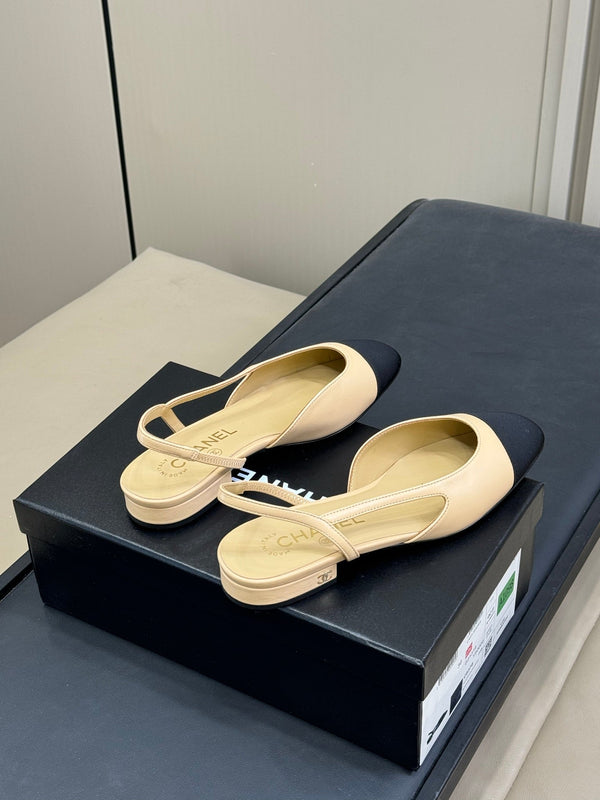 CC Classic Slingback Beige Goatskin Black Grosgrain 282281