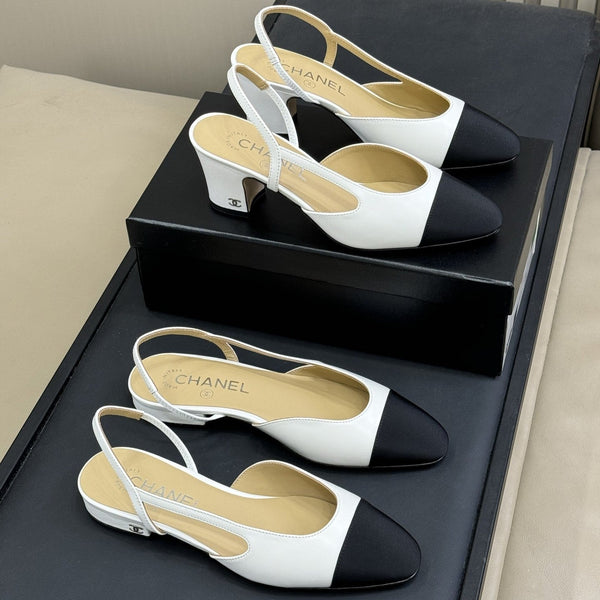 CC Classic Slingback White Goatskin Black Grosgrain 282282