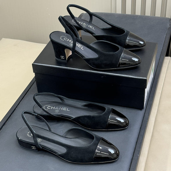 CC Classic Slingback Black Suede Mix Black Patent Calfskin 282285