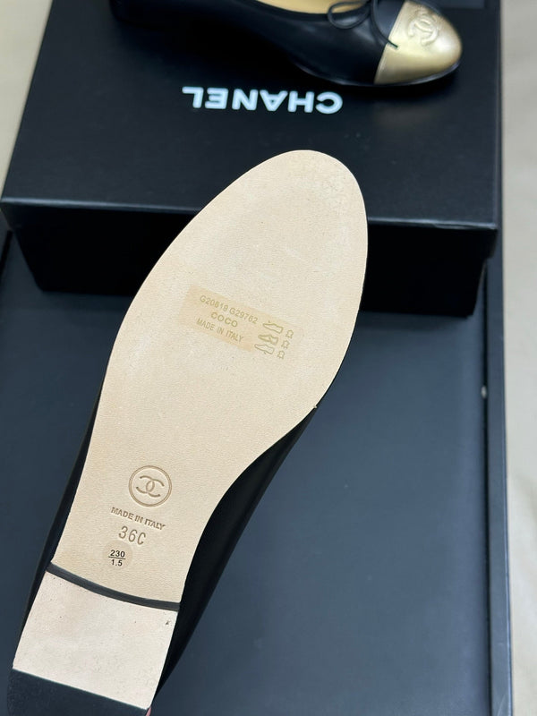 CC Classic Ballet Flats Black Gold Lambskin 282277