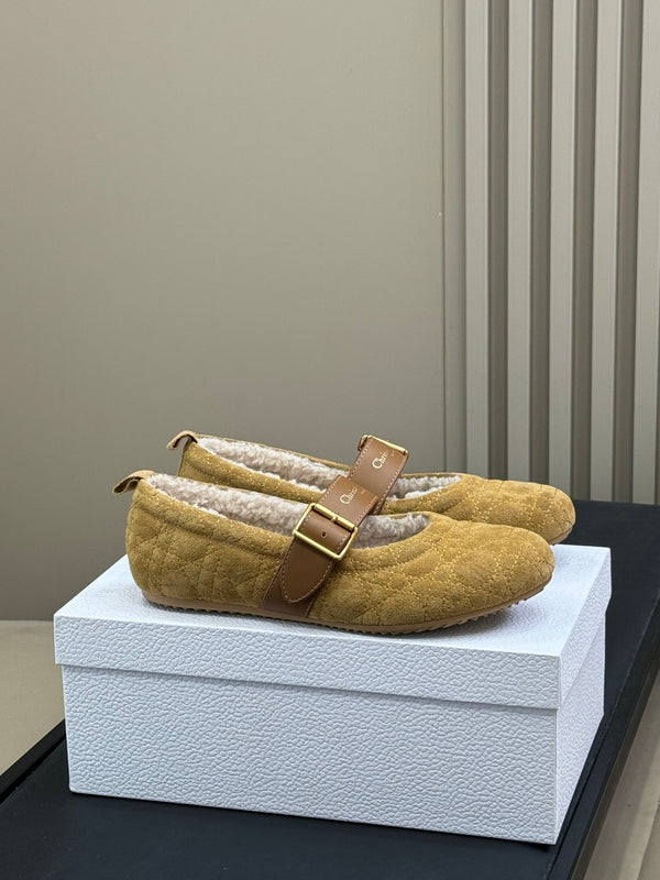CD Alps Dior Ballerines plates Frost Suède Laine Ambre Doré 561808
