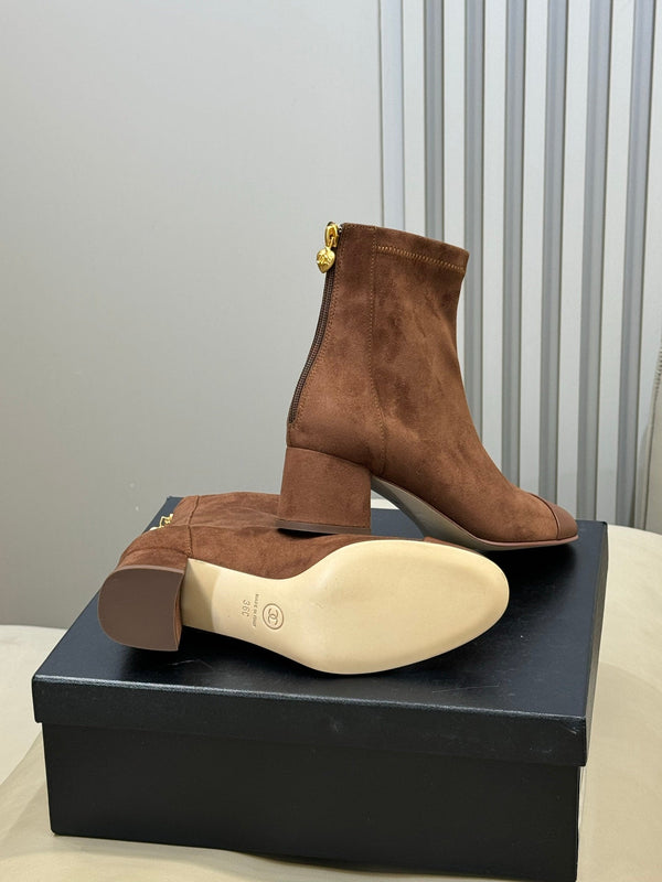 CC 26FW Bottines Marron Daim Tissu 621277