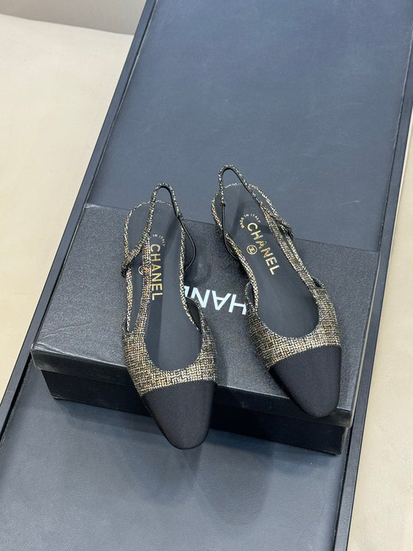 CC 26ss Slingback Black Gold Tweed Velvet 623164