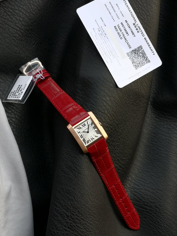 Tank Francaise Pink Gold Case Red Leather Strap