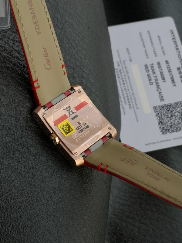 Tank Francaise Pink Gold Case Red Leather Strap