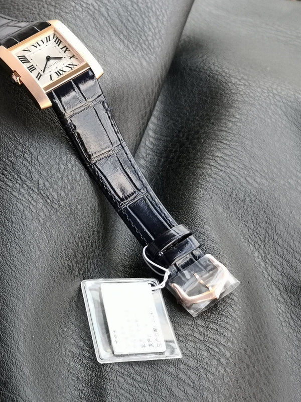 Tank Francaise Pink Gold Case Black Leather Strap