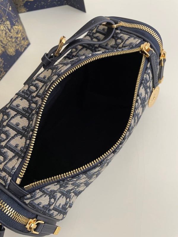 CD East-West cylindrical bag 27 blue jacquard canvas