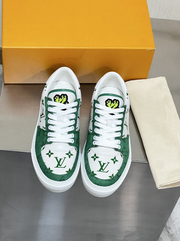 LV MONOGRAM GREEN AND WHITE SNEAKERS