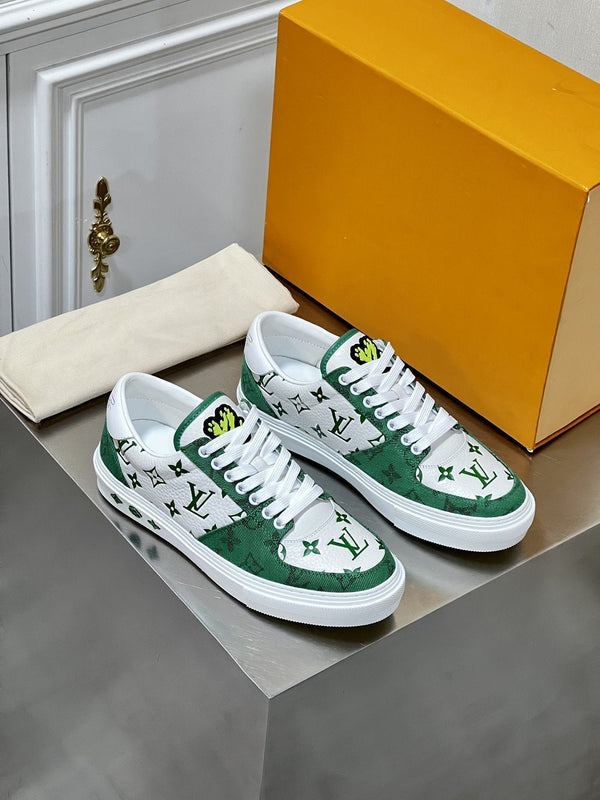 LV MONOGRAM GREEN AND WHITE SNEAKERS