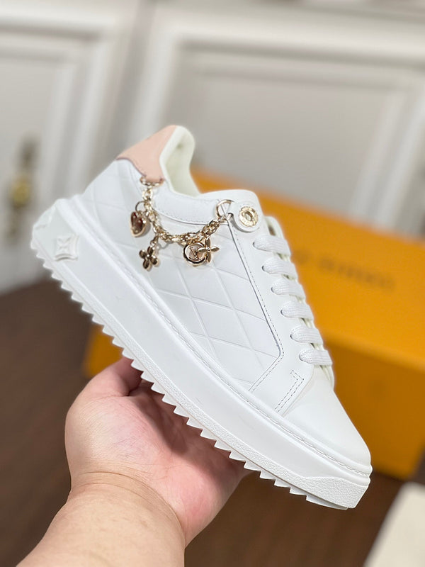 LV TIME OUT SNEAKER WHITE CALFSKIN WITH SIGNATURE CHARMS