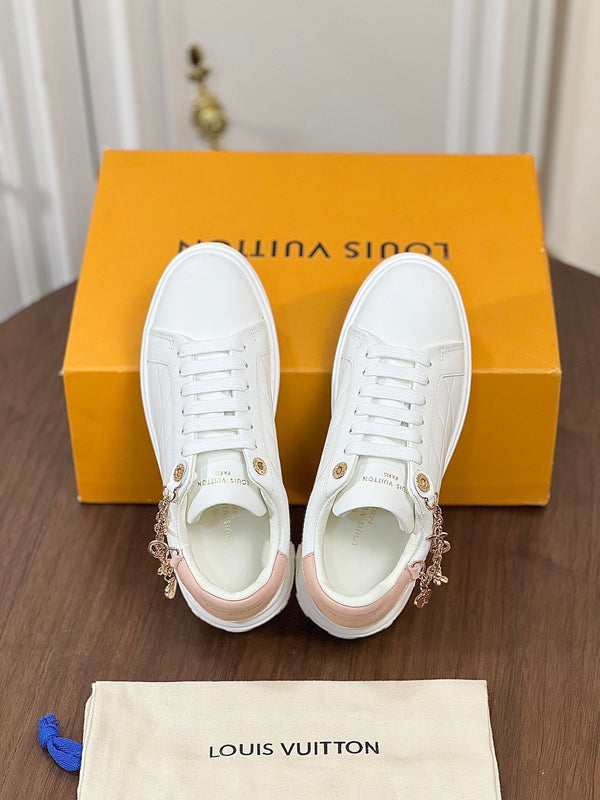 LV TIME OUT SNEAKER WHITE CALFSKIN WITH SIGNATURE CHARMS