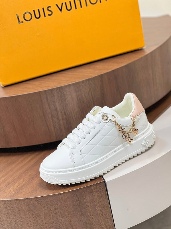 LV TIME OUT SNEAKER WHITE CALFSKIN WITH SIGNATURE CHARMS