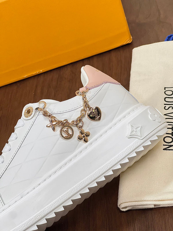 LV TIME OUT SNEAKER WHITE CALFSKIN WITH SIGNATURE CHARMS