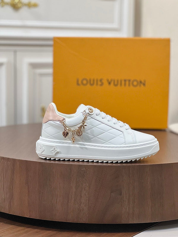 LV TIME OUT SNEAKER WHITE CALFSKIN WITH SIGNATURE CHARMS