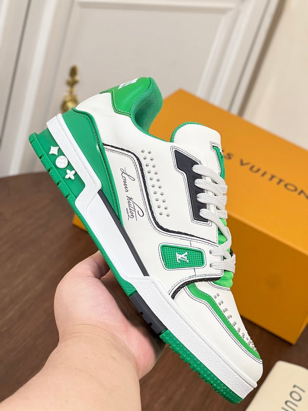 LV TRAINER WHITE MIX GREEN MONOGRAM CALFSKIN