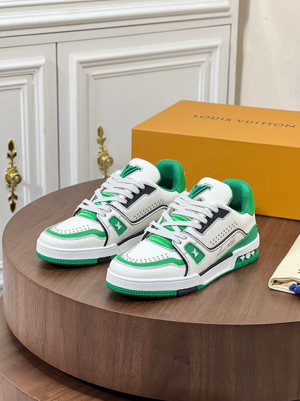 LV TRAINER WHITE MIX GREEN MONOGRAM CALFSKIN
